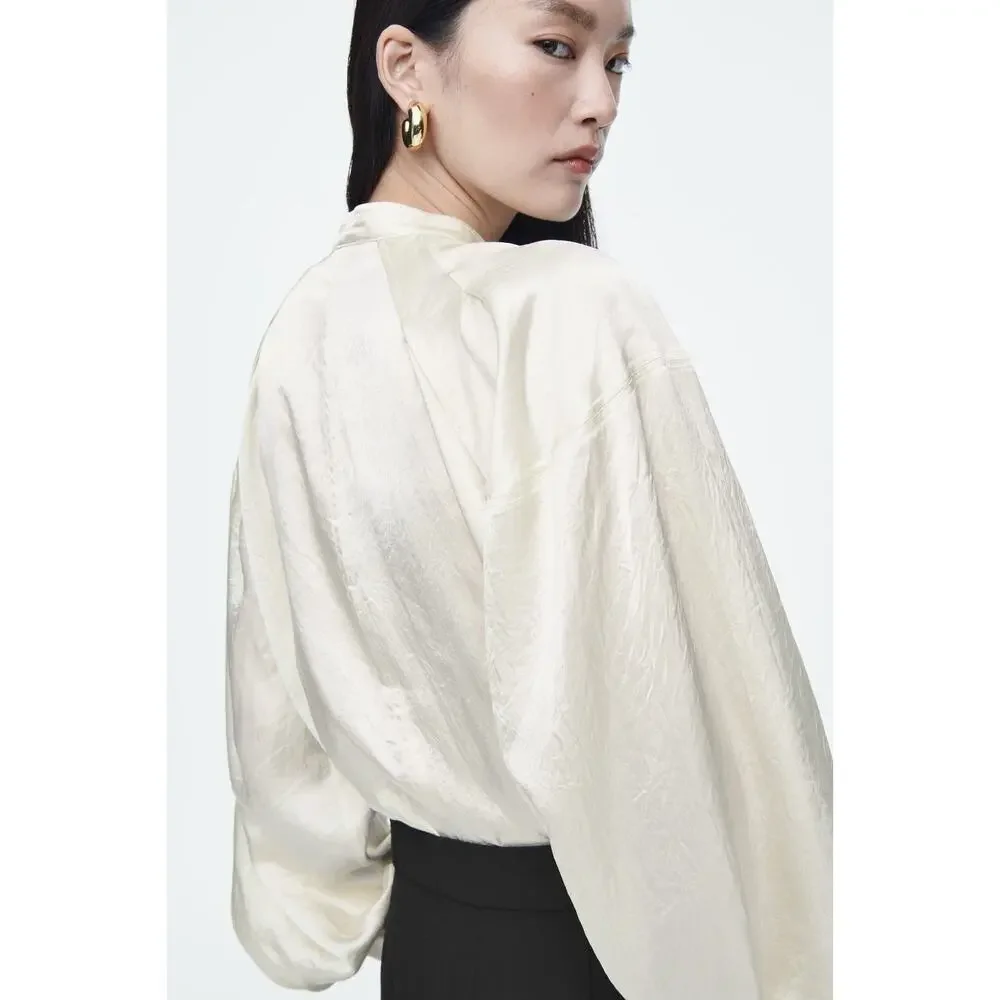 COS Relaxed Pleated-detail Satin Shirt - 44 - Champagne - Picture 5 of 6